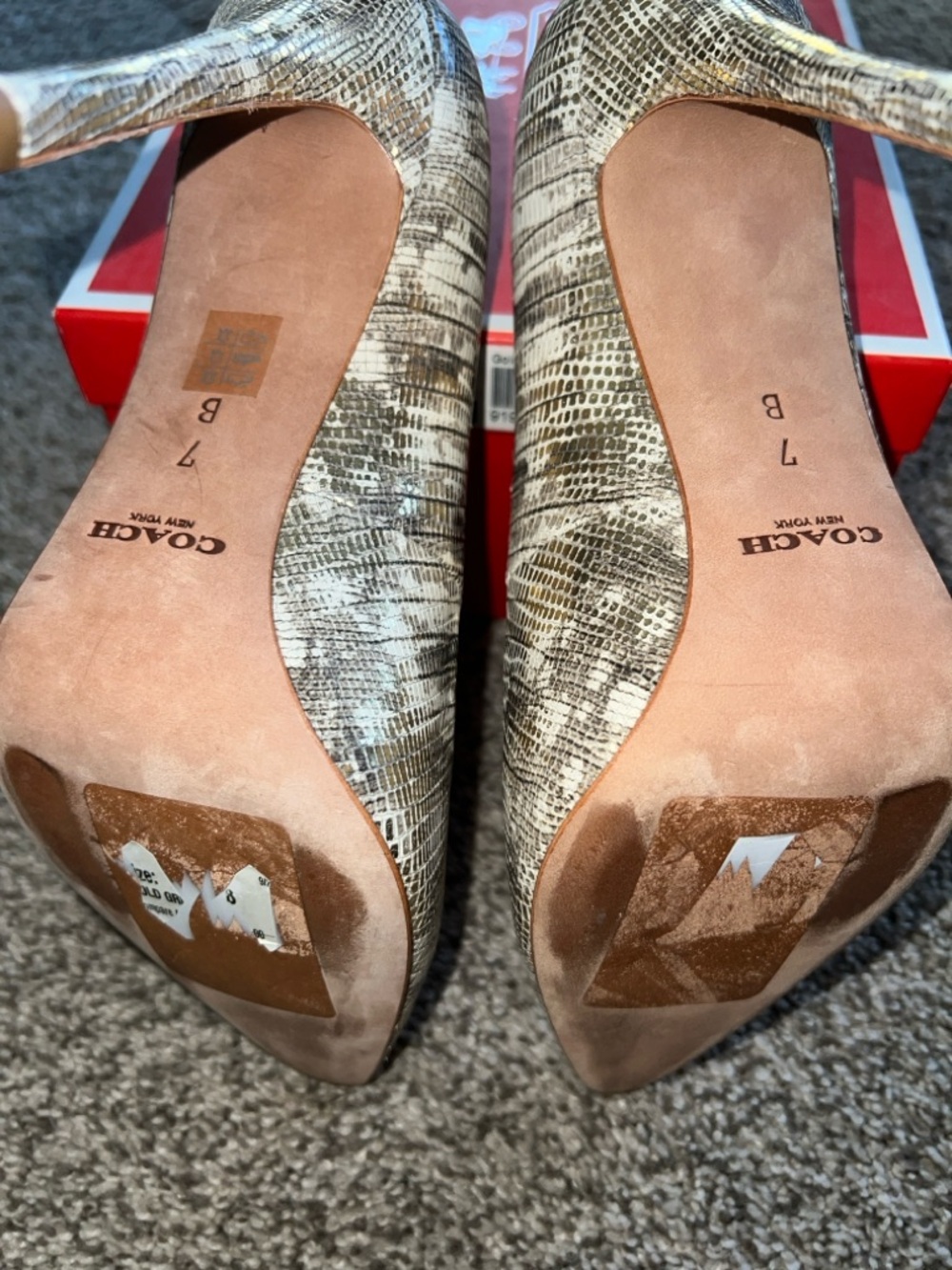 COACH White and Gray Snakeskin-Print Pointed Toe Pumps - Picture 3 of 3